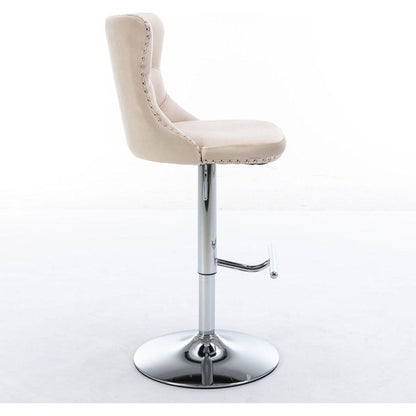 Swivel Velvet Barstools Adjusatble Seat Height from 25-33 Inch, Modern Upholstered Chrome base Bar Stools with Backs Comfortable Tufted for Home Pub and Kitchen Island, Beige,Set of 2