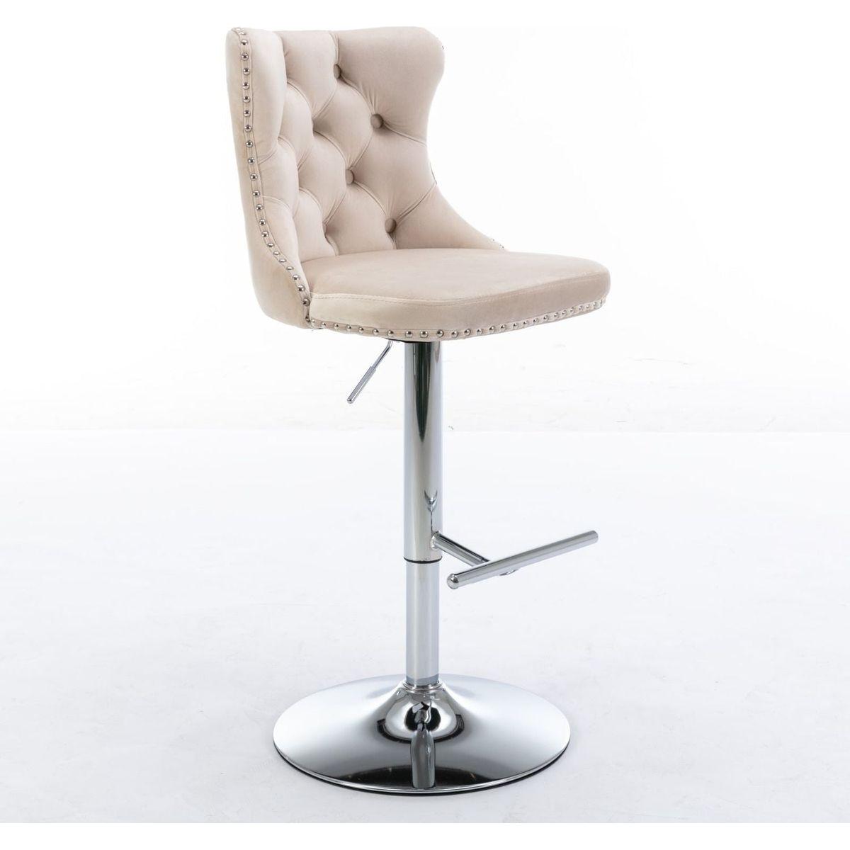 Swivel Velvet Barstools Adjusatble Seat Height from 25-33 Inch, Modern Upholstered Chrome base Bar Stools with Backs Comfortable Tufted for Home Pub and Kitchen Island, Beige,Set of 2