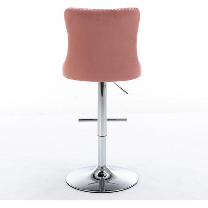 Swivel Velvet Barstools Adjusatble Seat Height from 25-33 Inch, Modern Upholstered Chrome base Bar Stools with Backs Comfortable Tufted for Home Pub and Kitchen Island, Pink,Set of 2