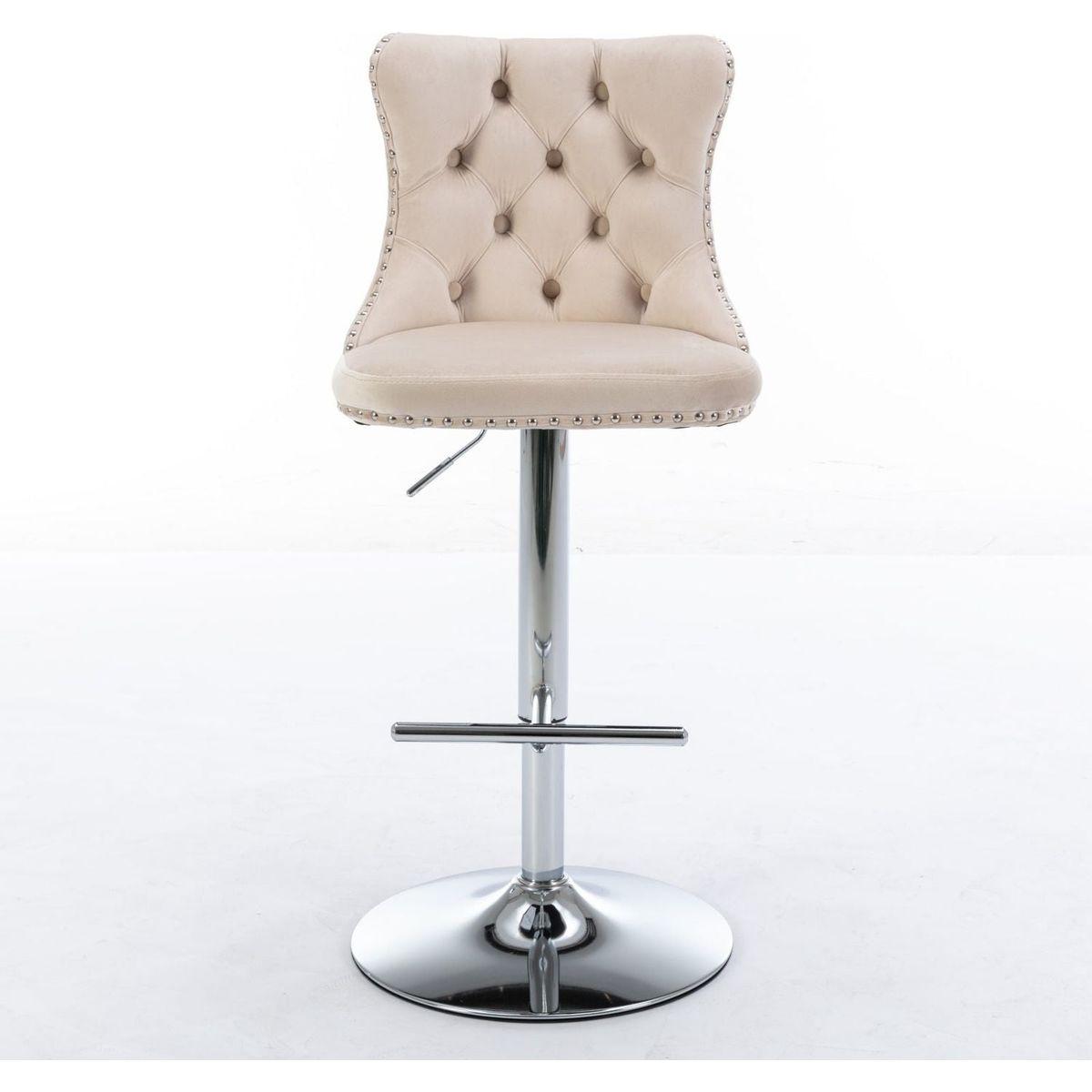 Swivel Velvet Barstools Adjusatble Seat Height from 25-33 Inch, Modern Upholstered Chrome base Bar Stools with Backs Comfortable Tufted for Home Pub and Kitchen Island, Beige,Set of 2