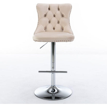 Swivel Velvet Barstools Adjusatble Seat Height from 25-33 Inch, Modern Upholstered Chrome base Bar Stools with Backs Comfortable Tufted for Home Pub and Kitchen Island, Beige,Set of 2