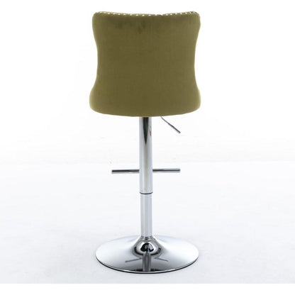 Swivel Velvet Barstools Adjusatble Seat Height from 25-33 Inch, Modern Upholstered Chrome base Bar Stools with Backs Comfortable Tufted for Home Pub and Kitchen Island, Olive-Green,Set of 2