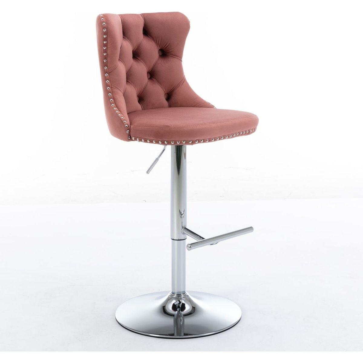 Swivel Velvet Barstools Adjusatble Seat Height from 25-33 Inch, Modern Upholstered Chrome base Bar Stools with Backs Comfortable Tufted for Home Pub and Kitchen Island, Pink,Set of 2