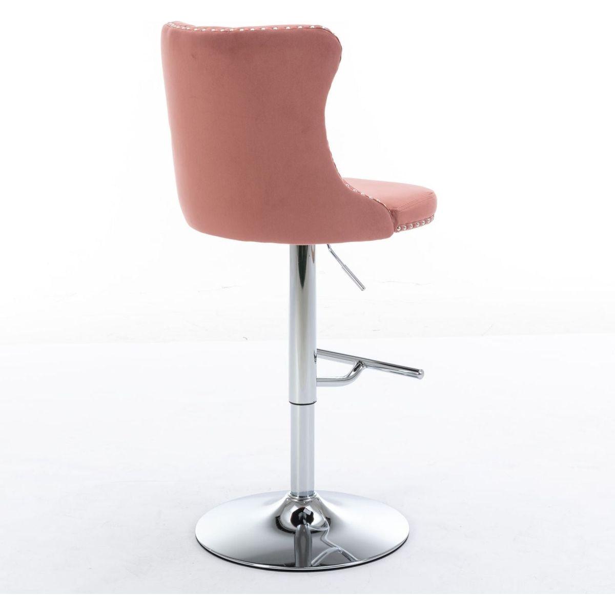 Swivel Velvet Barstools Adjusatble Seat Height from 25-33 Inch, Modern Upholstered Chrome base Bar Stools with Backs Comfortable Tufted for Home Pub and Kitchen Island, Pink,Set of 2