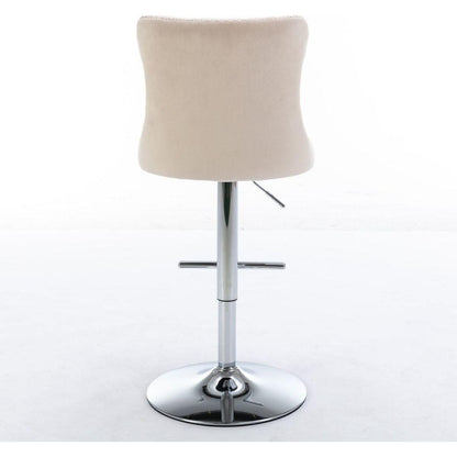Swivel Velvet Barstools Adjusatble Seat Height from 25-33 Inch, Modern Upholstered Chrome base Bar Stools with Backs Comfortable Tufted for Home Pub and Kitchen Island, Beige,Set of 2
