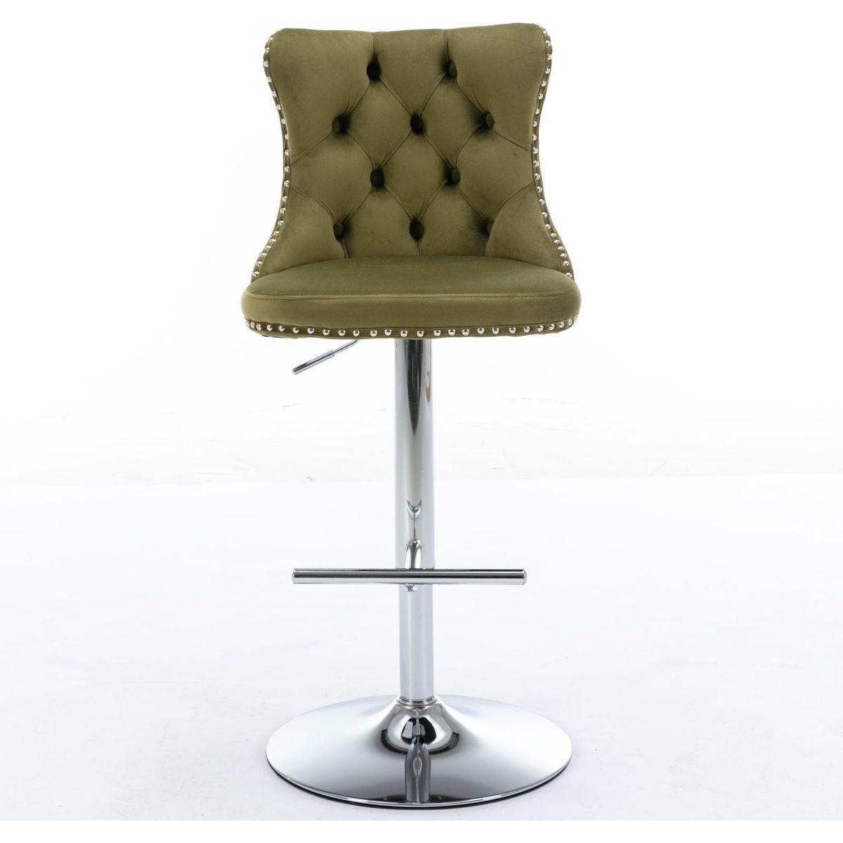 Swivel Velvet Barstools Adjusatble Seat Height from 25-33 Inch, Modern Upholstered Chrome base Bar Stools with Backs Comfortable Tufted for Home Pub and Kitchen Island, Olive-Green,Set of 2