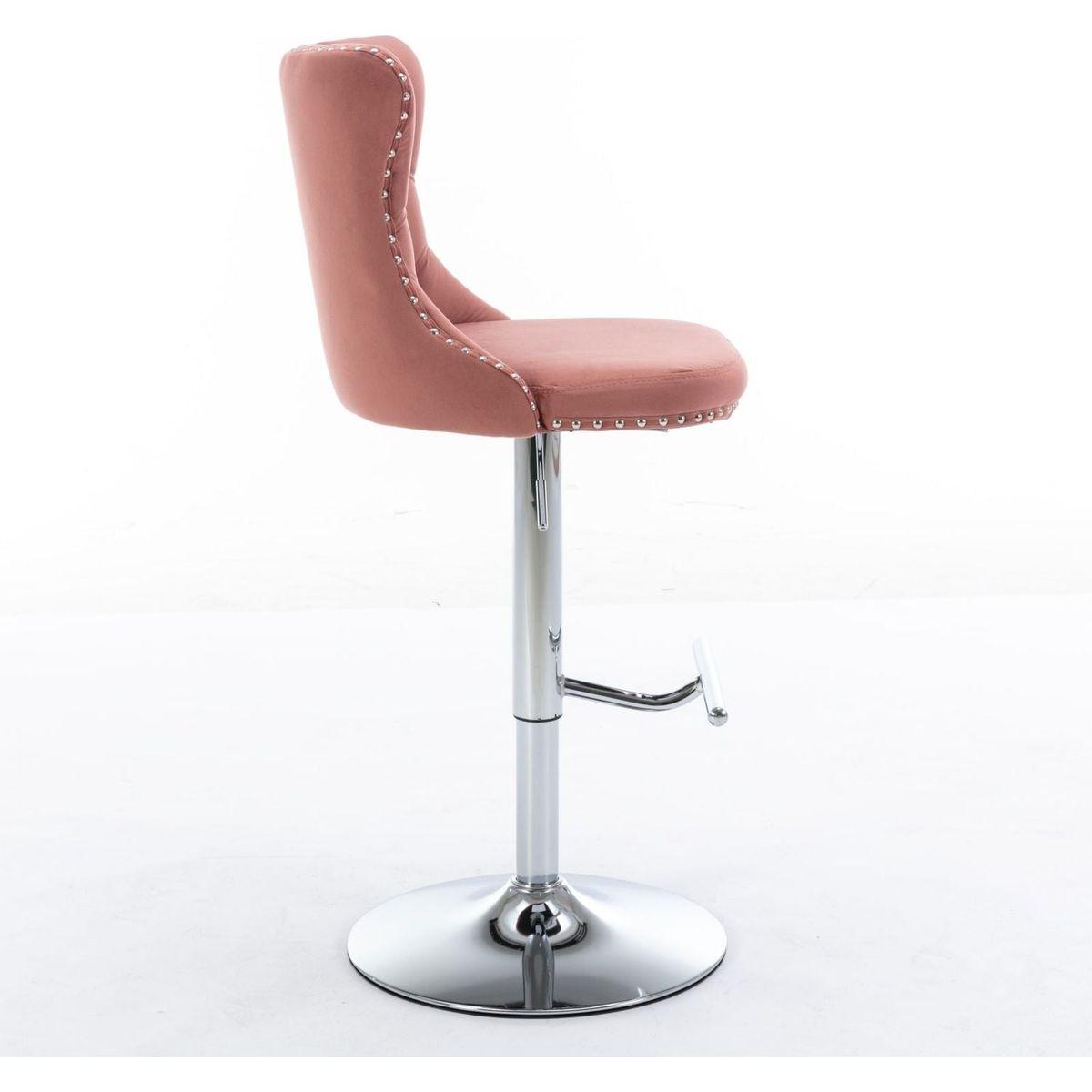 Swivel Velvet Barstools Adjusatble Seat Height from 25-33 Inch, Modern Upholstered Chrome base Bar Stools with Backs Comfortable Tufted for Home Pub and Kitchen Island, Pink,Set of 2