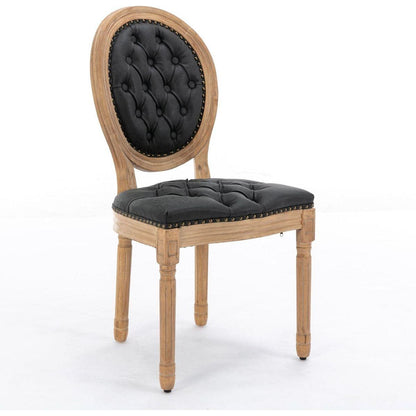 French Style Solid Wood Frame Antique Painting,Hand-pulled buckle decoration PU artificial leather Dining Chair with Nailhead Trim, Wood Legs,Set of 2,Black