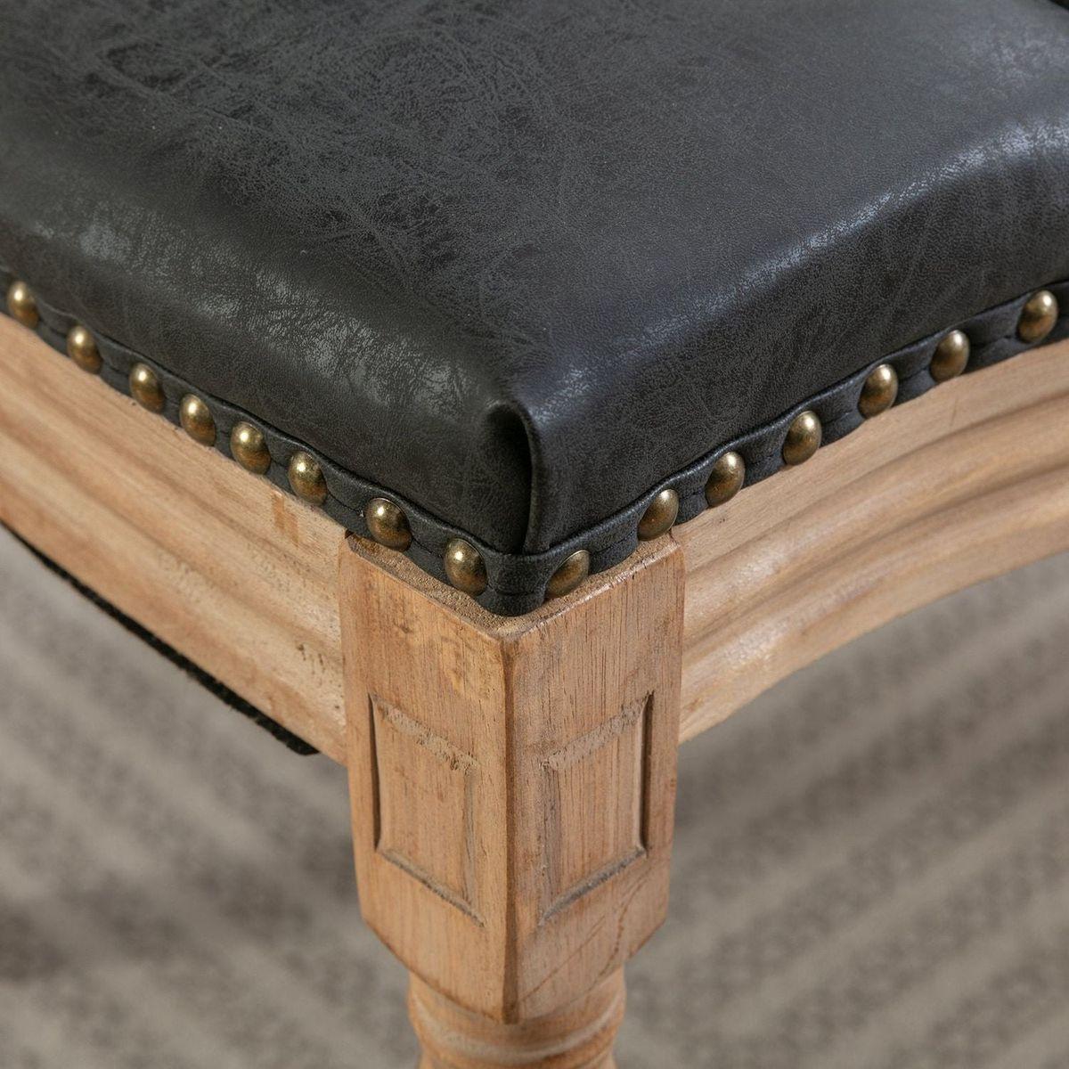 French Style Solid Wood Frame Antique Painting,Hand-pulled buckle decoration PU artificial leather Dining Chair with Nailhead Trim, Wood Legs,Set of 2,Black