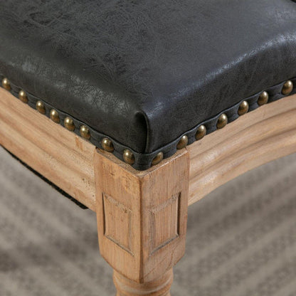 French Style Solid Wood Frame Antique Painting,Hand-pulled buckle decoration PU artificial leather Dining Chair with Nailhead Trim, Wood Legs,Set of 2,Black