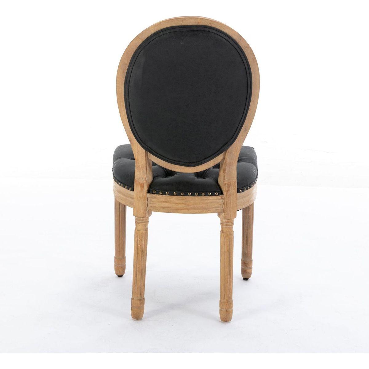 French Style Solid Wood Frame Antique Painting,Hand-pulled buckle decoration PU artificial leather Dining Chair with Nailhead Trim, Wood Legs,Set of 2,Black