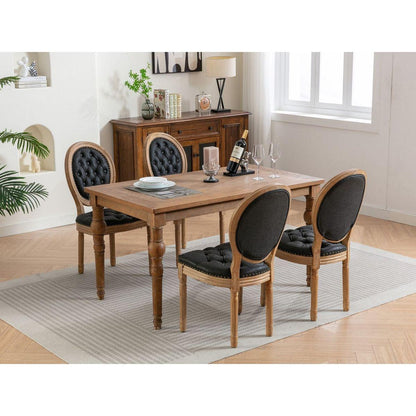 French Style Solid Wood Frame Antique Painting,Hand-pulled buckle decoration PU artificial leather Dining Chair with Nailhead Trim, Wood Legs,Set of 2,Black