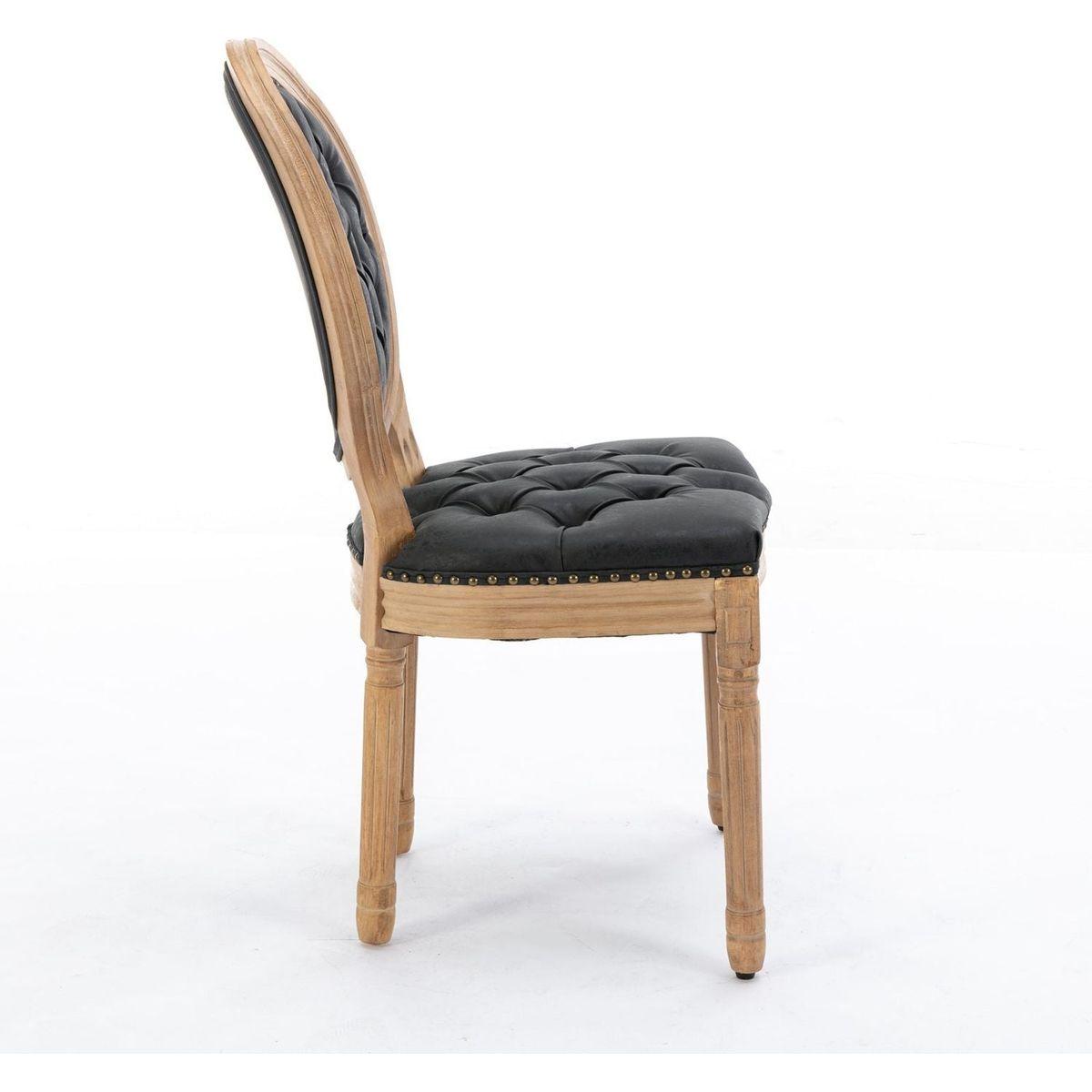 French Style Solid Wood Frame Antique Painting,Hand-pulled buckle decoration PU artificial leather Dining Chair with Nailhead Trim, Wood Legs,Set of 2,Black