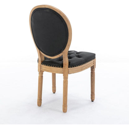 French Style Solid Wood Frame Antique Painting,Hand-pulled buckle decoration PU artificial leather Dining Chair with Nailhead Trim, Wood Legs,Set of 2,Black