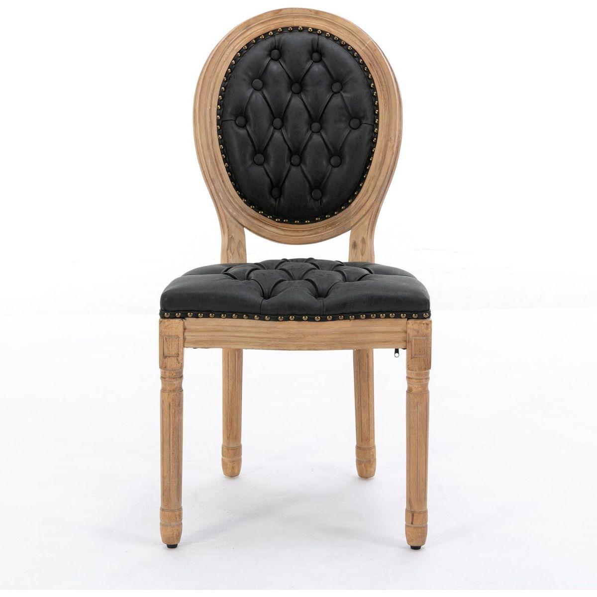 French Style Solid Wood Frame Antique Painting,Hand-pulled buckle decoration PU artificial leather Dining Chair with Nailhead Trim, Wood Legs,Set of 2,Black