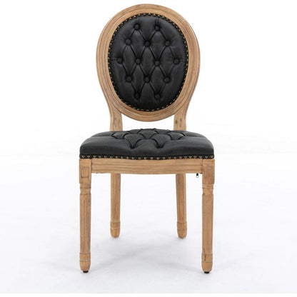 French Style Solid Wood Frame Antique Painting,Hand-pulled buckle decoration PU artificial leather Dining Chair with Nailhead Trim, Wood Legs,Set of 2,Black