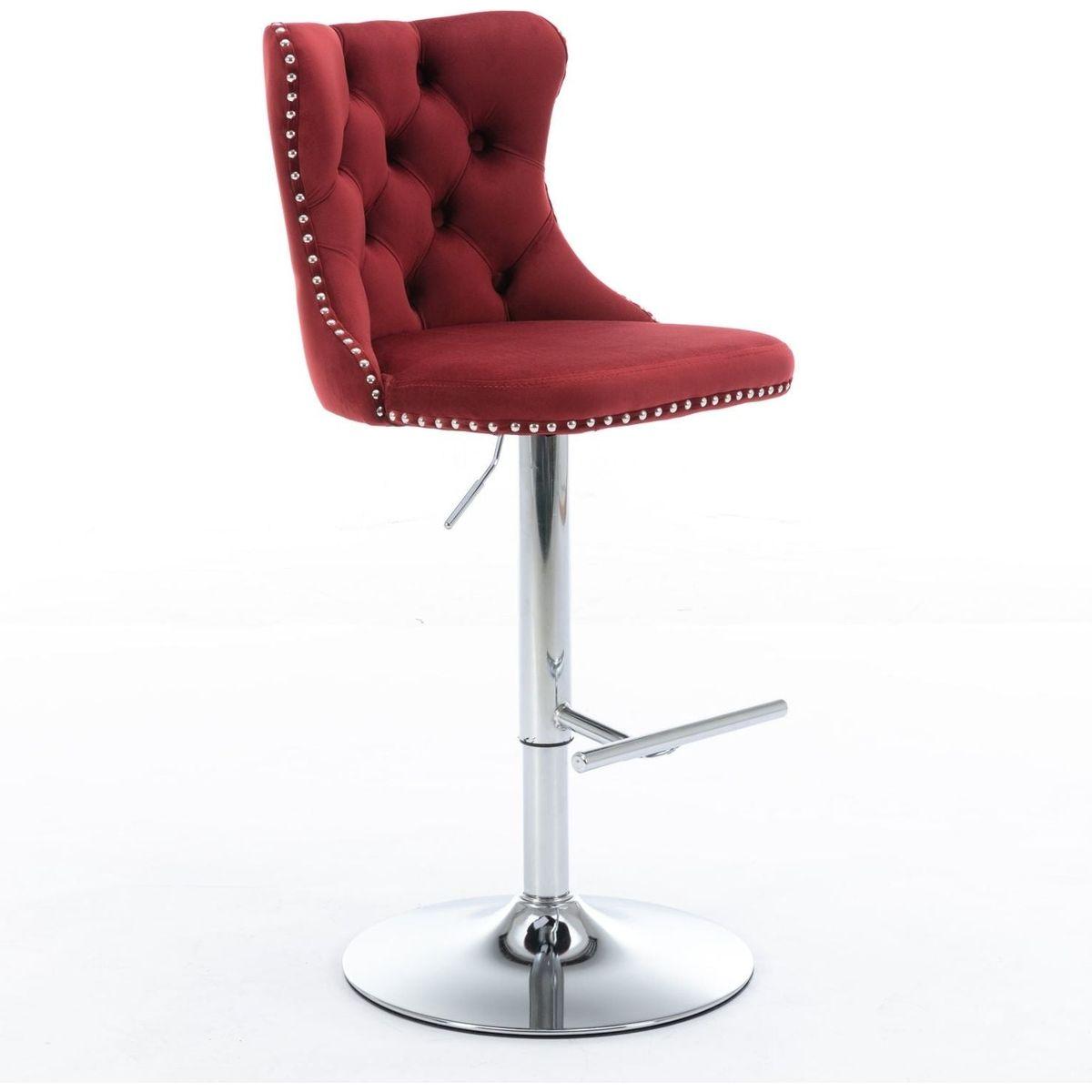 Swivel Velvet Barstools Adjusatble Seat Height from 25-33 Inch, Chrome base Bar Stools with Backs Comfortable Tufted for Home Pub and Kitchen Island, Wine Red,Burgundy,Set of 2