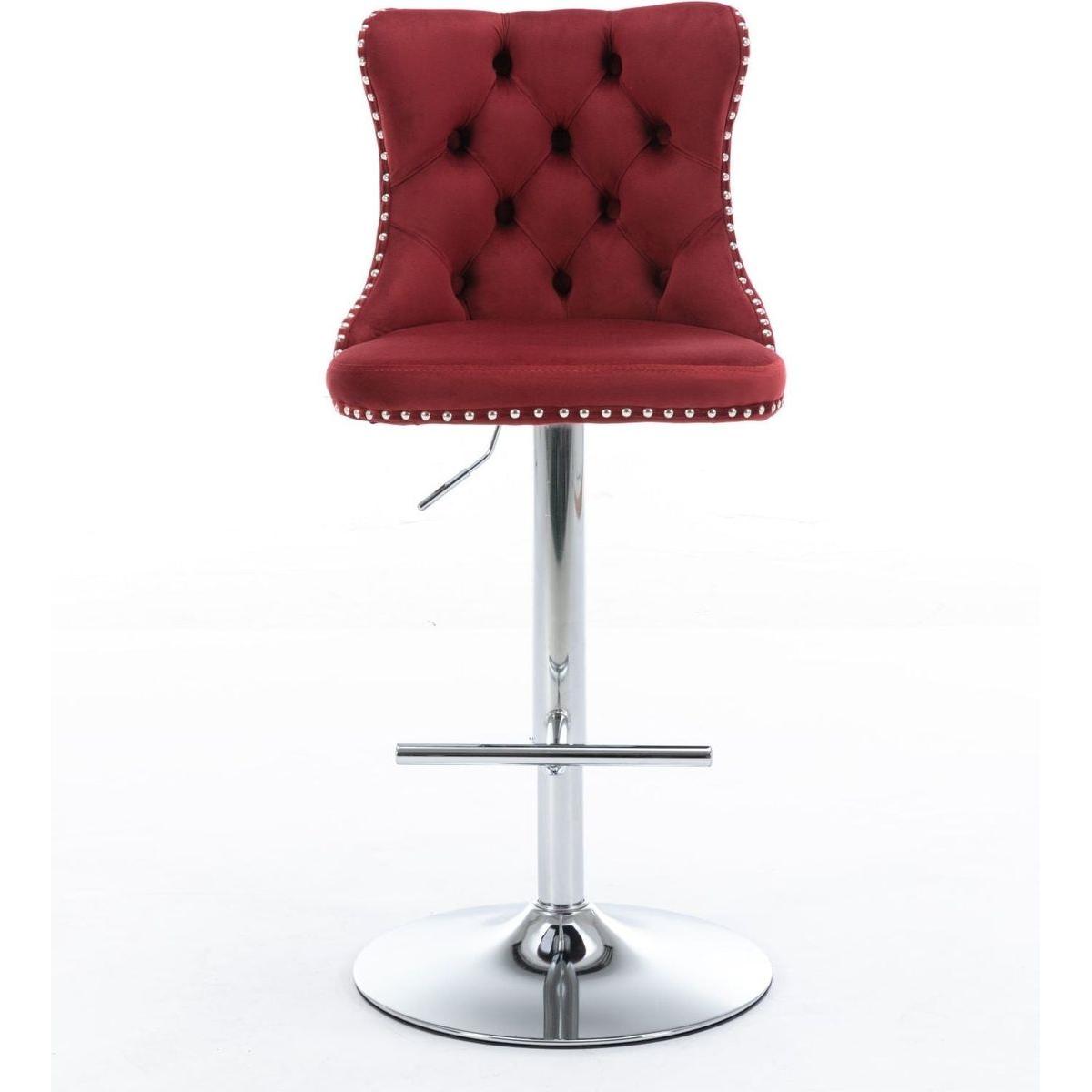 Swivel Velvet Barstools Adjusatble Seat Height from 25-33 Inch, Chrome base Bar Stools with Backs Comfortable Tufted for Home Pub and Kitchen Island, Wine Red,Burgundy,Set of 2