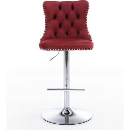 Swivel Velvet Barstools Adjusatble Seat Height from 25-33 Inch, Chrome base Bar Stools with Backs Comfortable Tufted for Home Pub and Kitchen Island, Wine Red,Burgundy,Set of 2