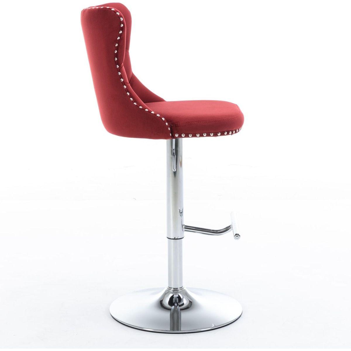 Swivel Velvet Barstools Adjusatble Seat Height from 25-33 Inch, Chrome base Bar Stools with Backs Comfortable Tufted for Home Pub and Kitchen Island, Wine Red,Burgundy,Set of 2