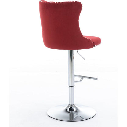 Swivel Velvet Barstools Adjusatble Seat Height from 25-33 Inch, Chrome base Bar Stools with Backs Comfortable Tufted for Home Pub and Kitchen Island, Wine Red,Burgundy,Set of 2