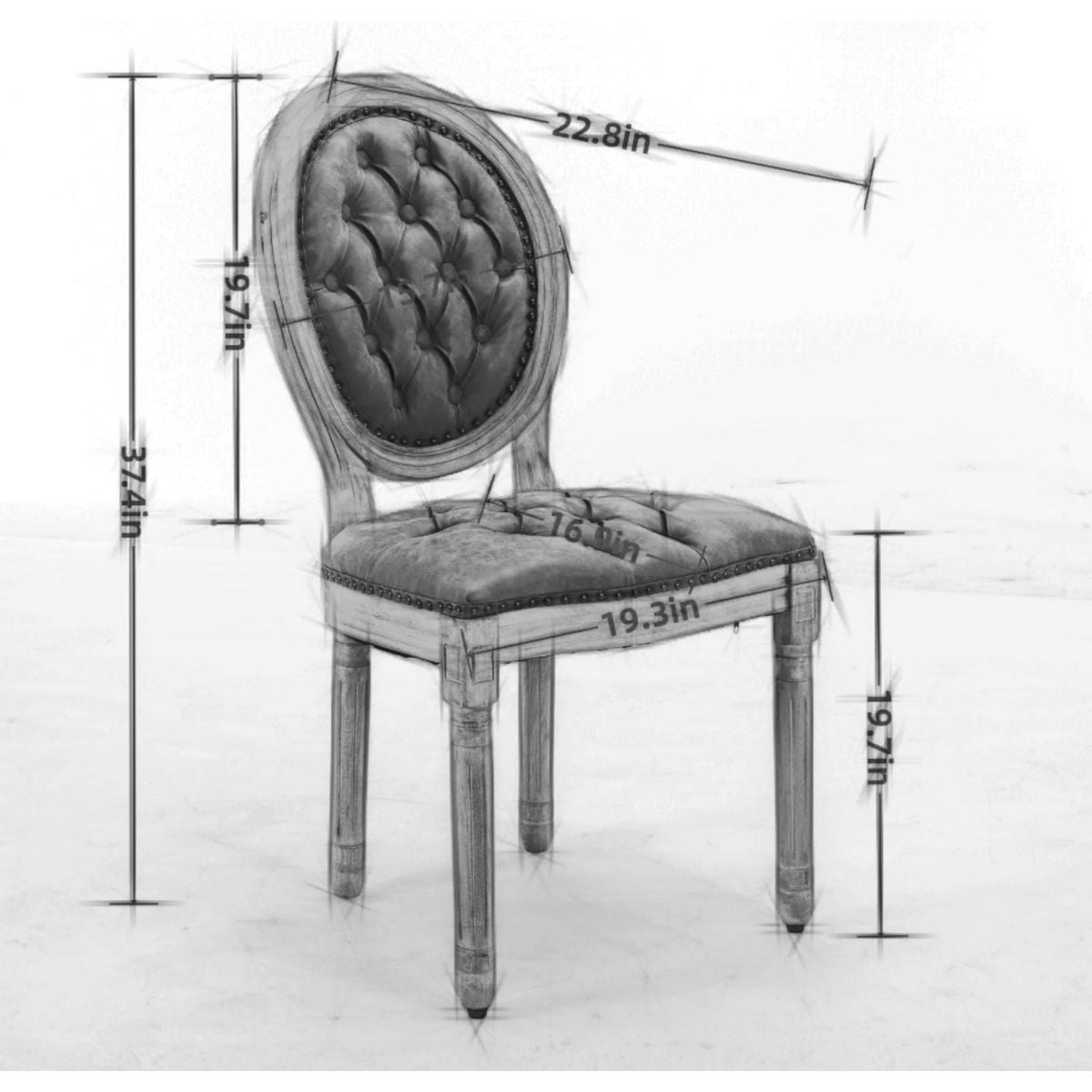 French Style Solid Wood Frame Antique Painting,Hand-pulled buckle decoration PU artificial leather Dining Chair with Nailhead Trim, Wood Legs,Set of 2,Black