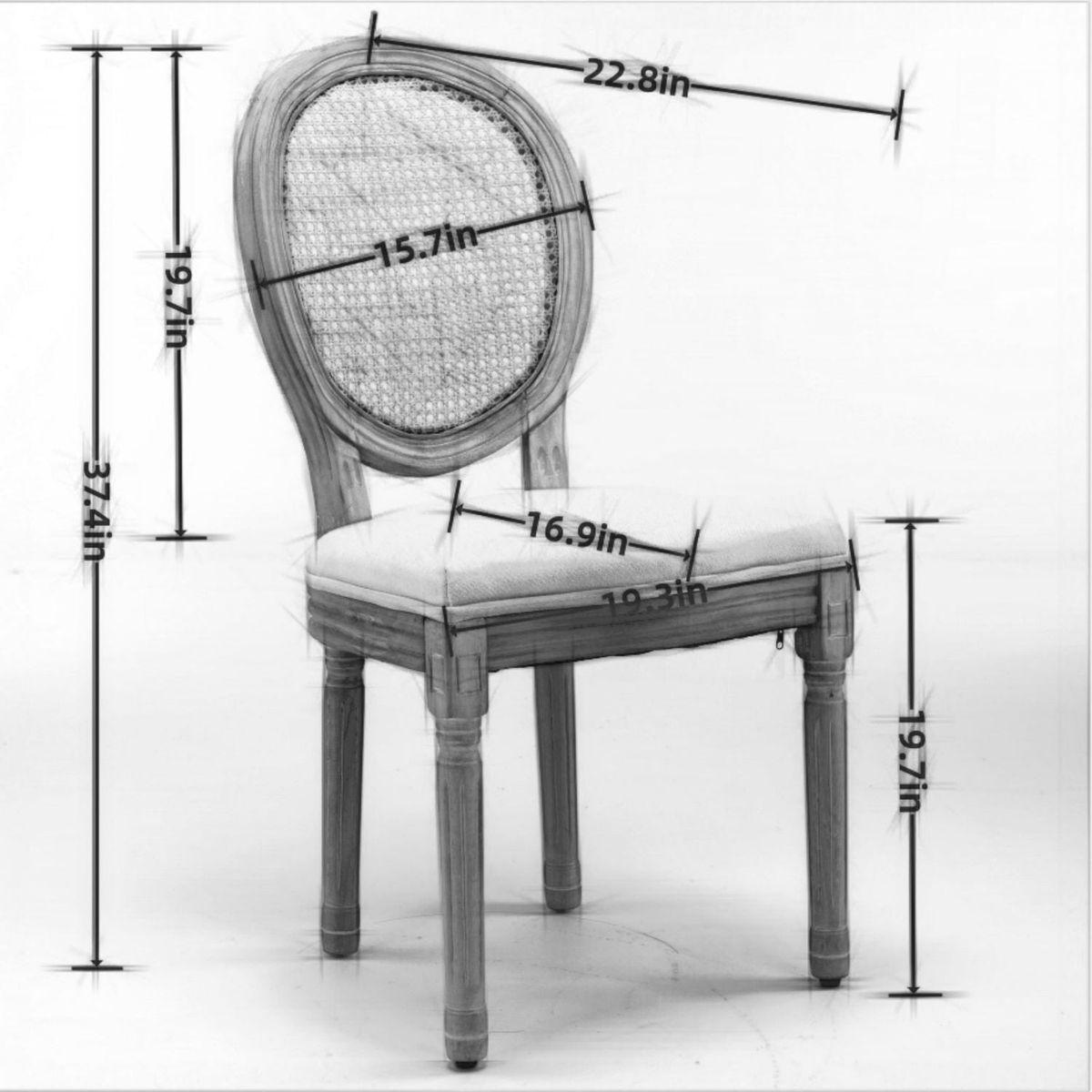 French Style Solid Wood Frame Antique Painting Linen Fabric Rattan Back Dining Chair,Set of 2,Cream,Beige