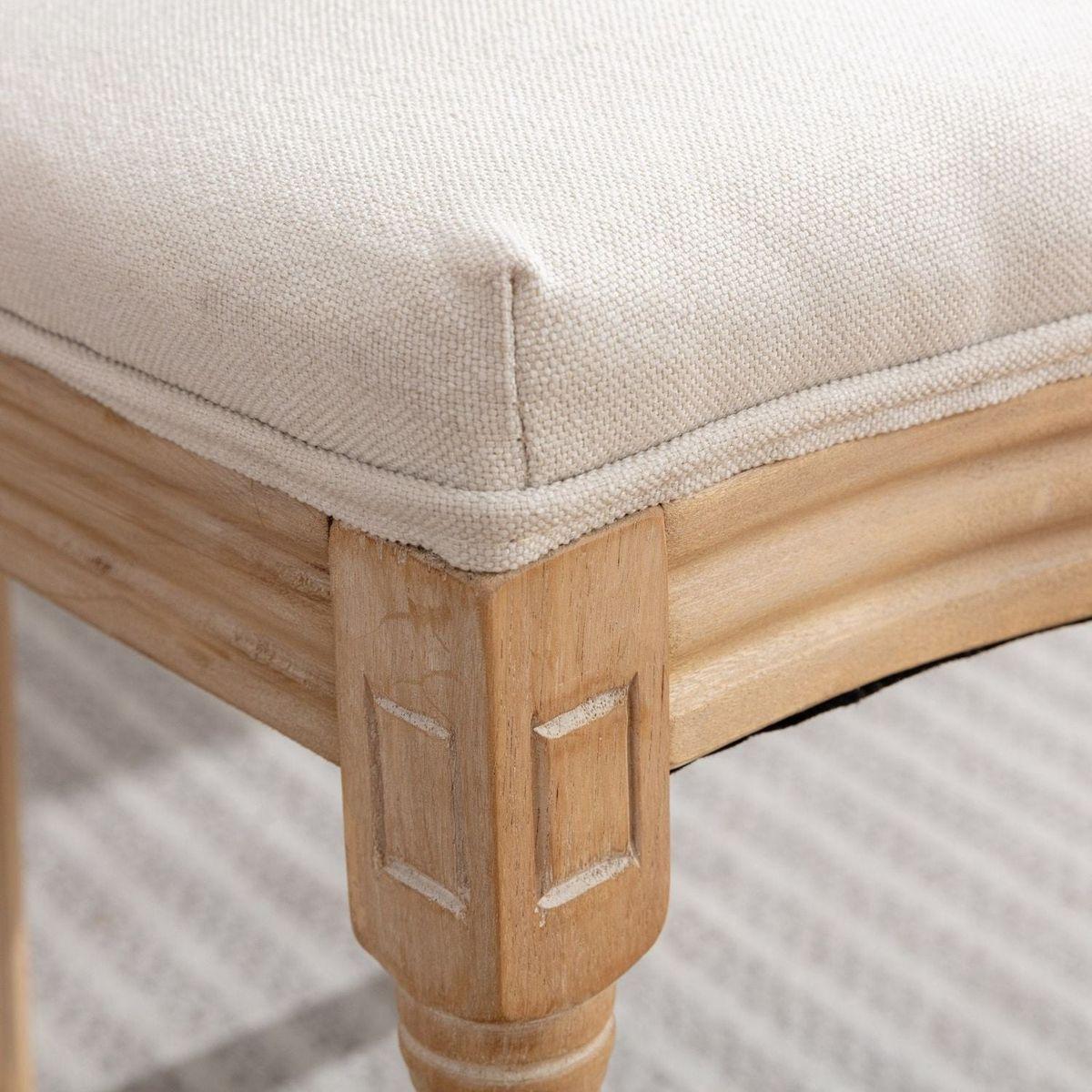 French Style Solid Wood Frame Antique Painting Linen Fabric Rattan Back Dining Chair,Set of 2,Cream,Beige