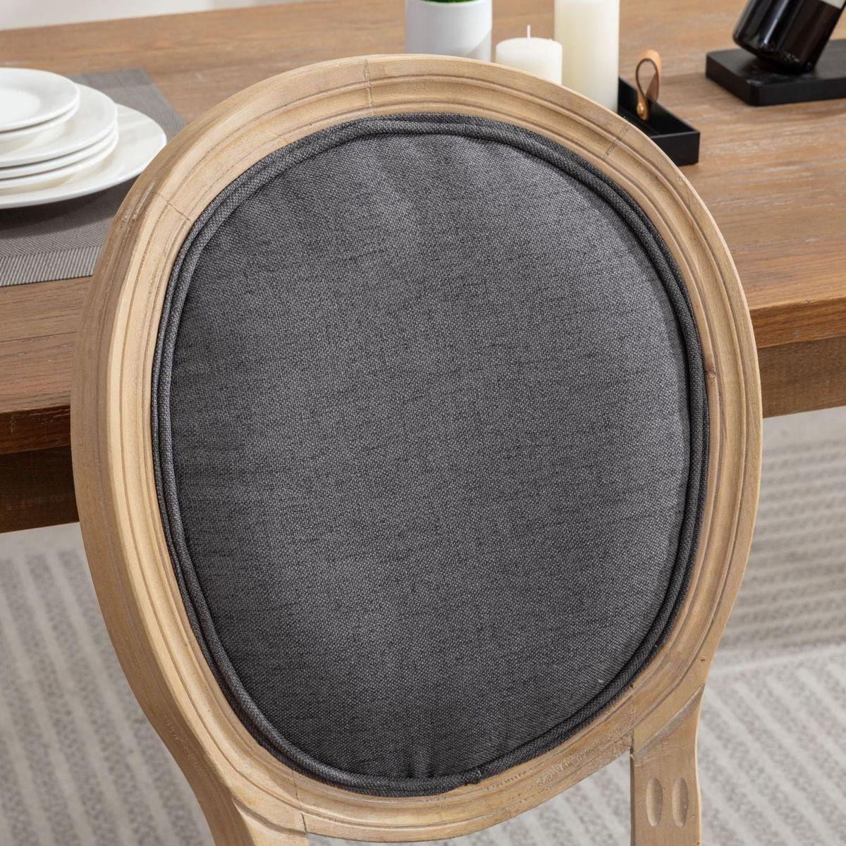 French Style Solid Wood Frame Antique Painting Linen Fabric Back Dining Chair,Set of 2,Dark Gray