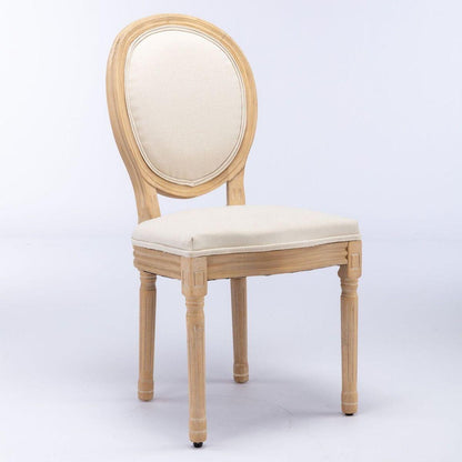 French Style Solid Wood Frame Antique Painting Linen Fabric Back Dining Chair,Set of 2,Beige