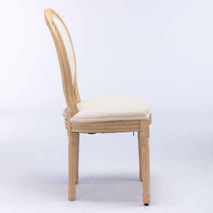 French Style Solid Wood Frame Antique Painting Linen Fabric Back Dining Chair,Set of 2,Beige
