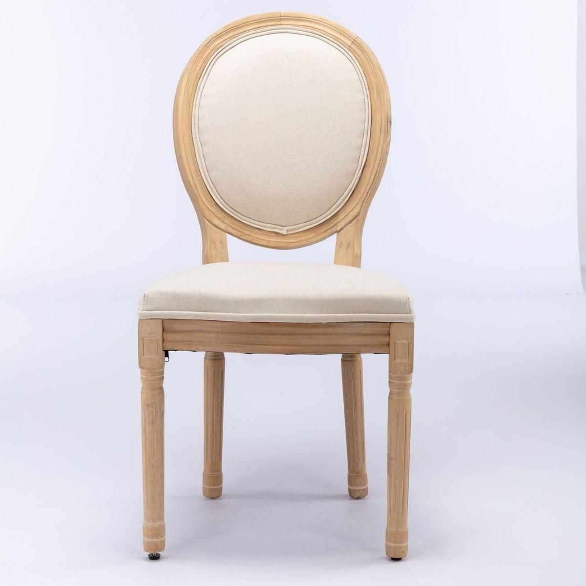 French Style Solid Wood Frame Antique Painting Linen Fabric Back Dining Chair,Set of 2,Beige