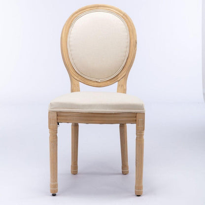 French Style Solid Wood Frame Antique Painting Linen Fabric Back Dining Chair,Set of 2,Beige