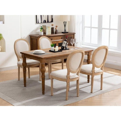 French Style Solid Wood Frame Antique Painting Linen Fabric Back Dining Chair,Set of 2,Beige