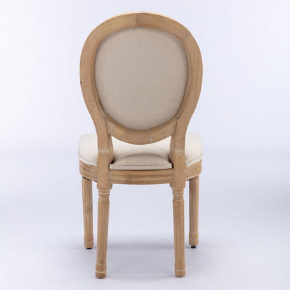 French Style Solid Wood Frame Antique Painting Linen Fabric Back Dining Chair,Set of 2,Beige