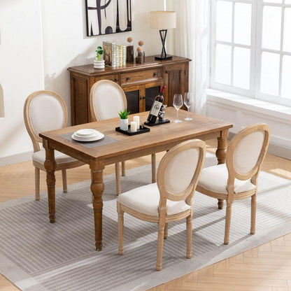 French Style Solid Wood Frame Antique Painting Linen Fabric Back Dining Chair,Set of 2,Beige