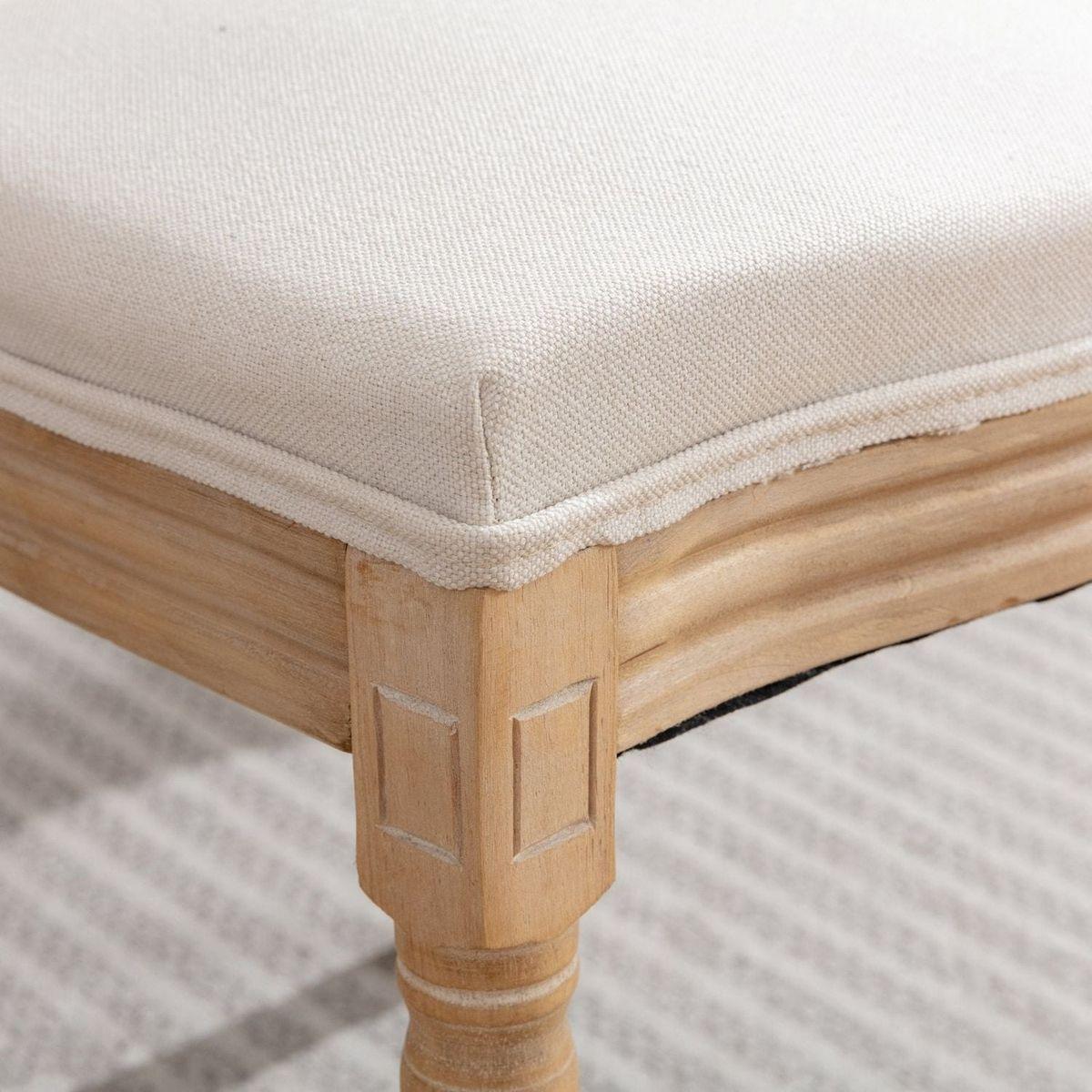 French Style Solid Wood Frame Antique Painting Linen Fabric Back Dining Chair,Set of 2,Beige