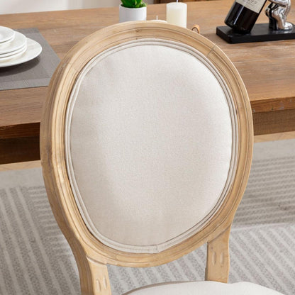 French Style Solid Wood Frame Antique Painting Linen Fabric Back Dining Chair,Set of 2,Beige