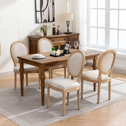 French Style Solid Wood Frame Antique Painting Linen Fabric Back Dining Chair,Set of 2,Beige