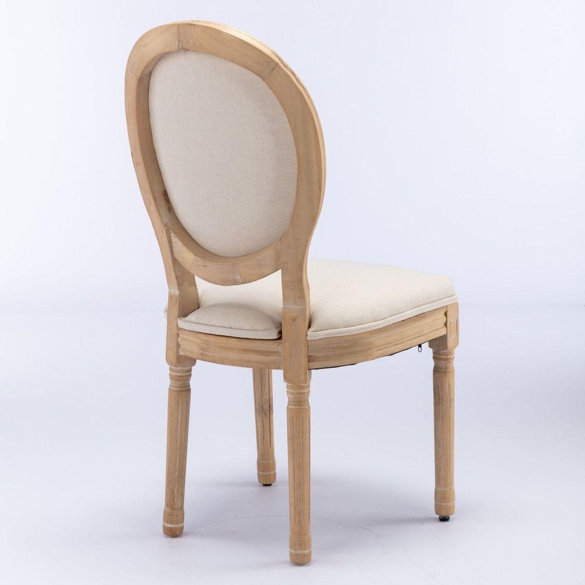 French Style Solid Wood Frame Antique Painting Linen Fabric Back Dining Chair,Set of 2,Beige