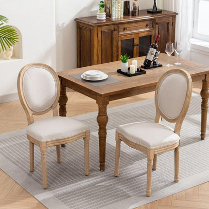French Style Solid Wood Frame Antique Painting Linen Fabric Back Dining Chair,Set of 2,Beige