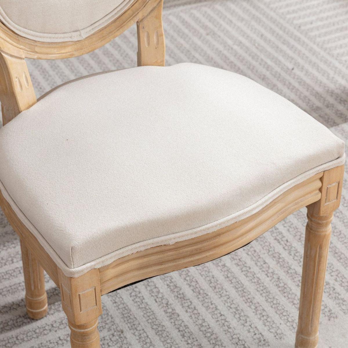 French Style Solid Wood Frame Antique Painting Linen Fabric Back Dining Chair,Set of 2,Beige