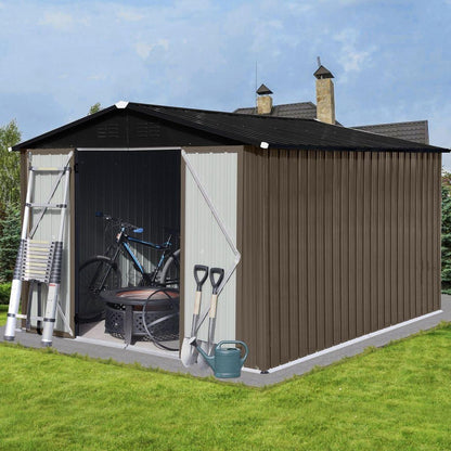 Metal garden sheds 10ftx8ft outdoor storage sheds Brown + Black