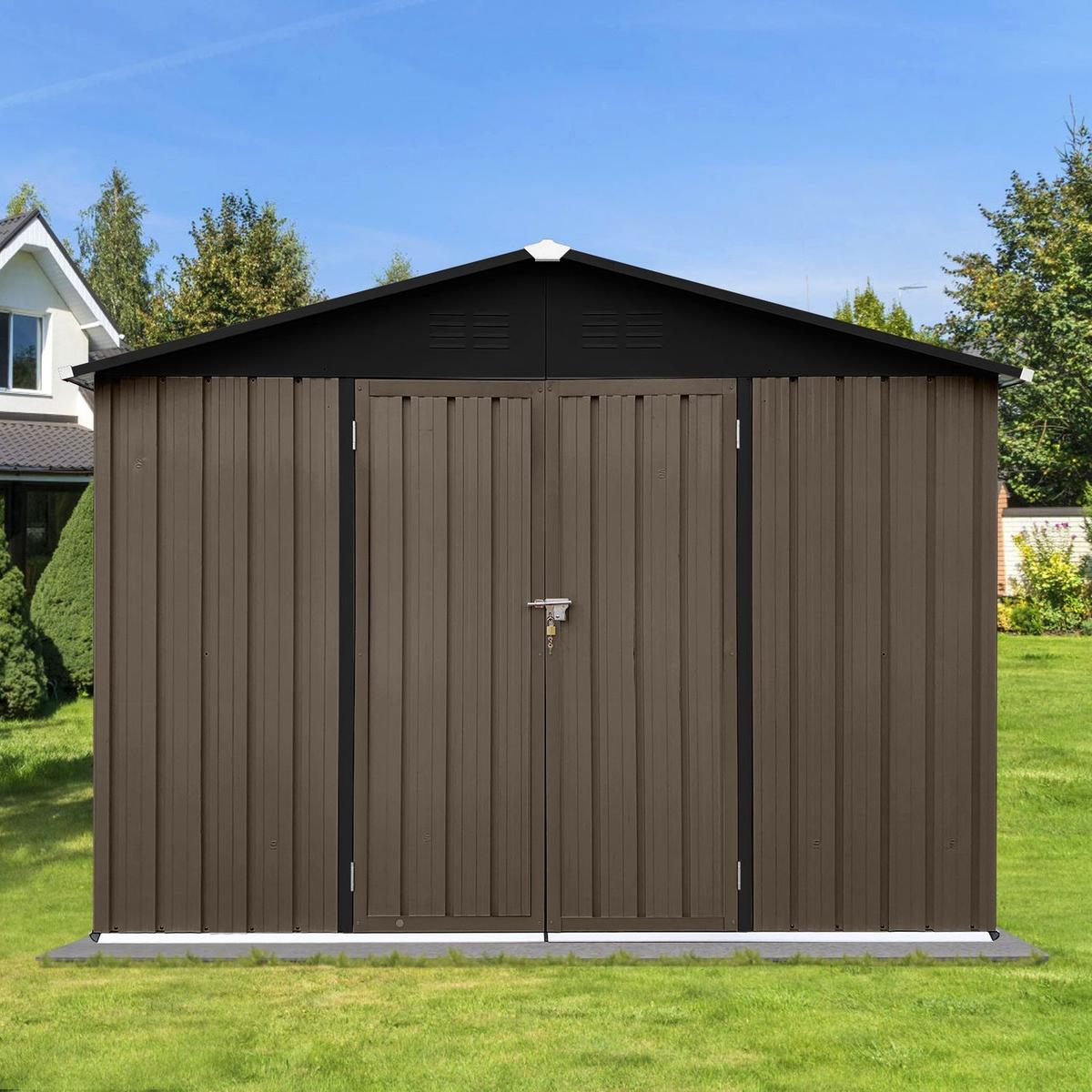 Metal garden sheds 10ftx8ft outdoor storage sheds Brown + Black