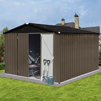 Metal garden sheds 10ftx8ft outdoor storage sheds Brown + Black