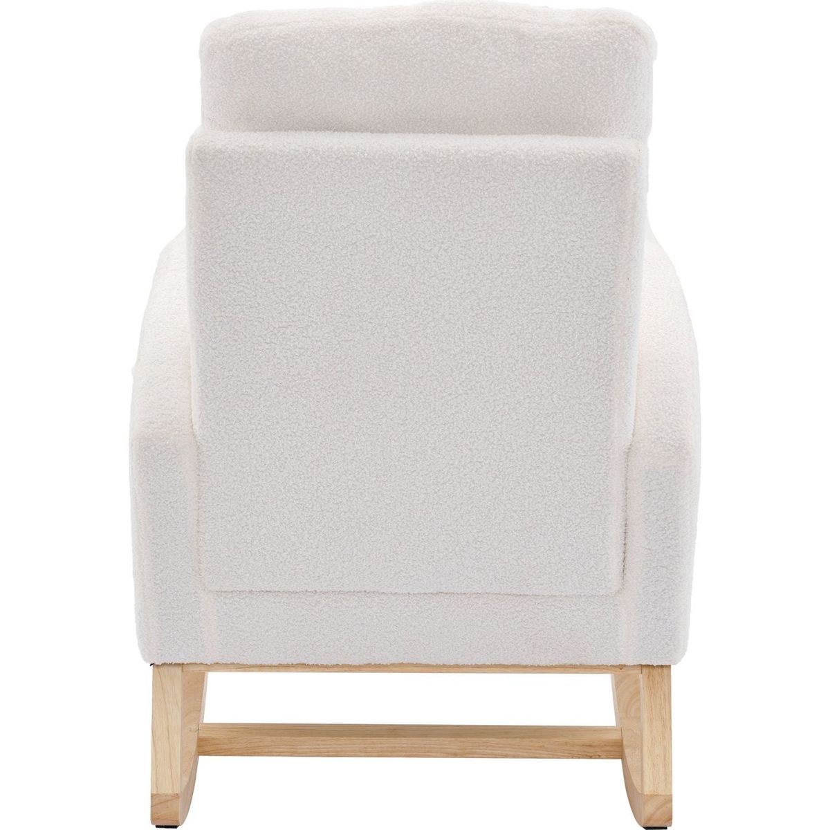 Modern Accent Rocking Chair Rocking Chair with Solid Wood Legs, Upholstered Nursery Glider Rocker, Comfy Armchair with Side Pocket, Living Room Lounge Arm Chair with High Backrest (White,teddy)