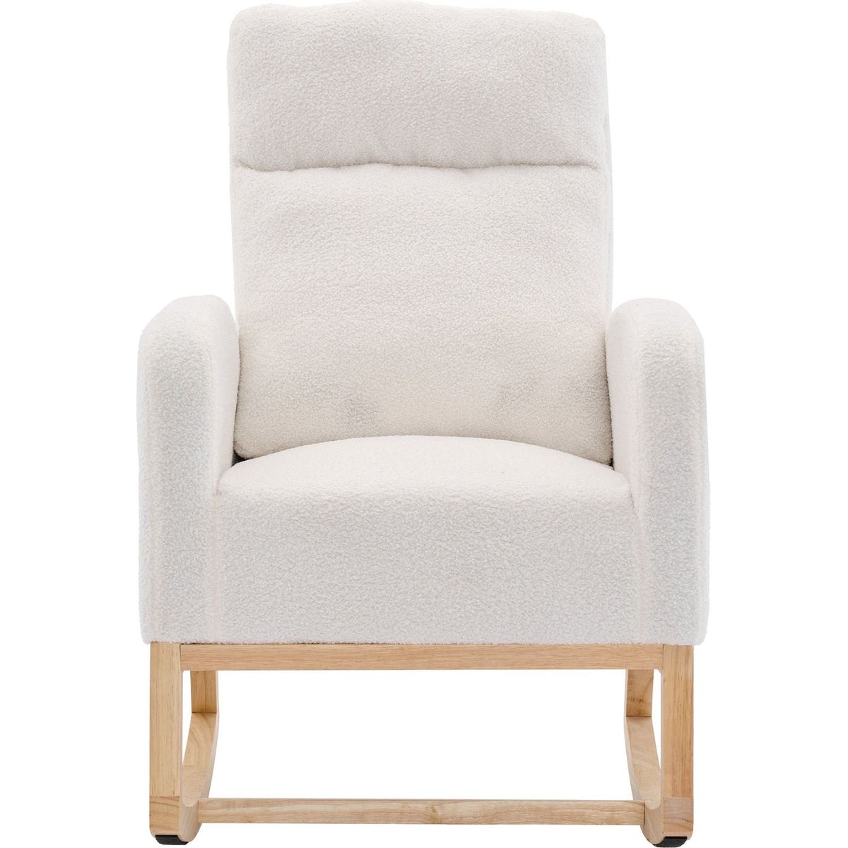 Modern Accent Rocking Chair Rocking Chair with Solid Wood Legs, Upholstered Nursery Glider Rocker, Comfy Armchair with Side Pocket, Living Room Lounge Arm Chair with High Backrest (White,teddy)