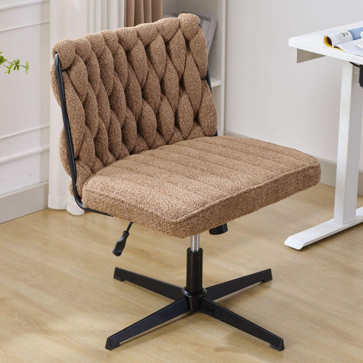 Armless Office Desk Chair No Wheels, BROWN