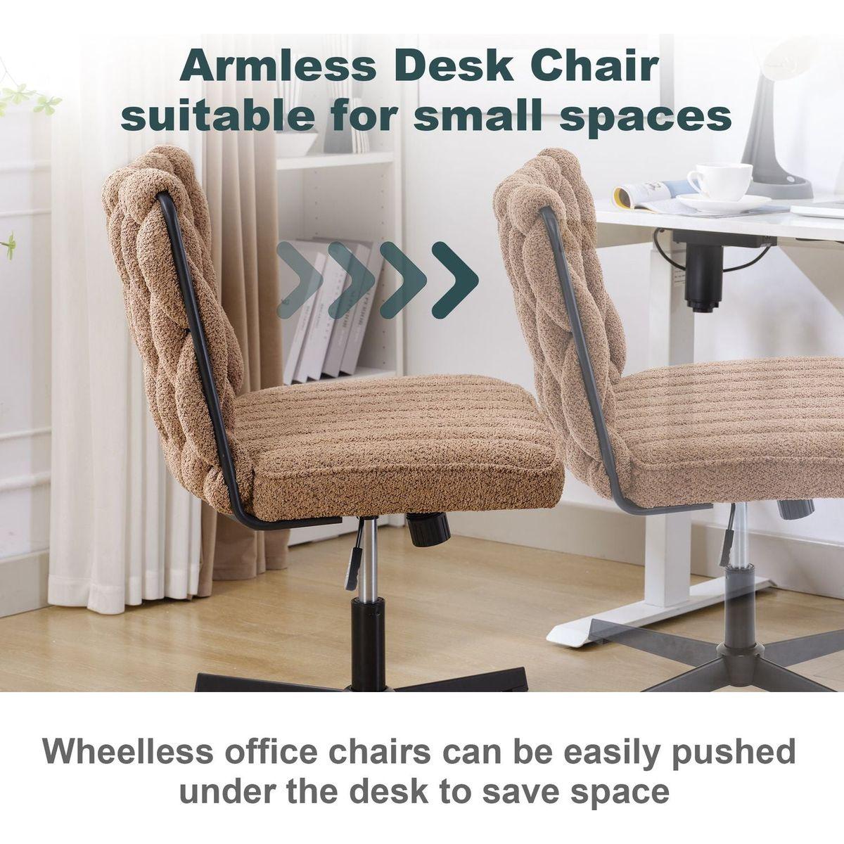 Armless Office Desk Chair No Wheels, BROWN