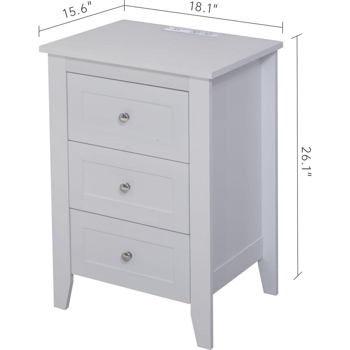 set of 2 pcs white 3 Drawer Nightstand with Charging Station and USB Ports & Power Outlets,Wooden Bed Side Table/End Table Modern Night Stands for Bedrooms